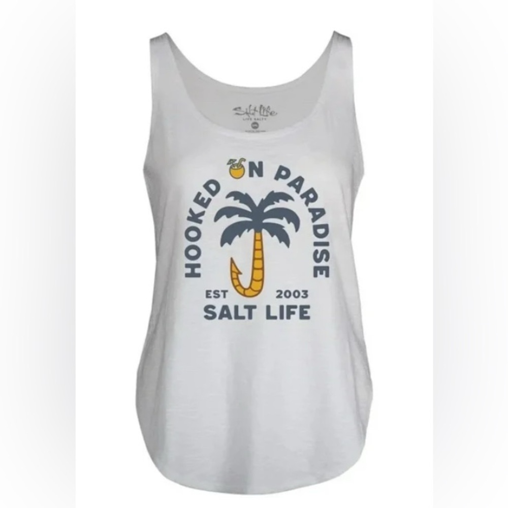 🥥🥥Salt Life Women’s White Hooked On Paradise Tank Top NWT